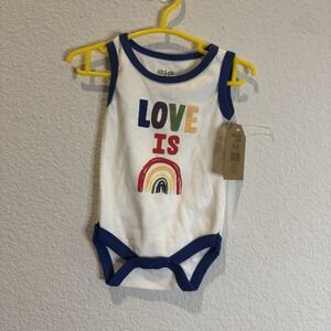 NEW Chick Pea White Blue LOVE IS Rainbow Tank One‎ Piece 0-3 Months Pride Month